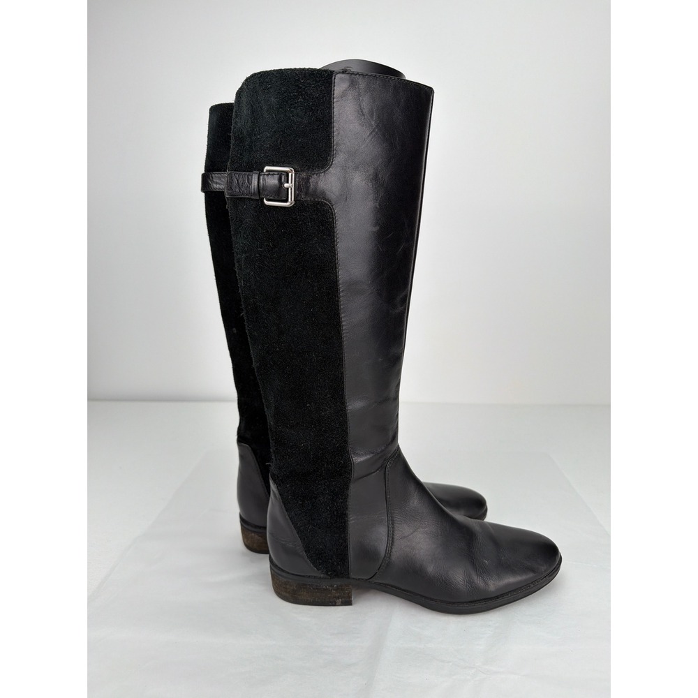 Sam Edelman Patton Tall Riding Boots Women 8.5 Black Leather Suede Mixed Media